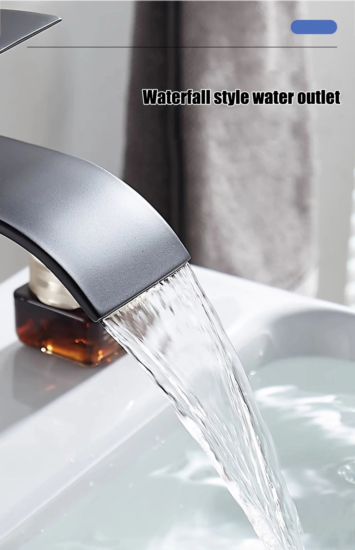 Waterfall style washbasin faucet black cold and hot all copper bathroom kitchen washbasin basin bathroom household use