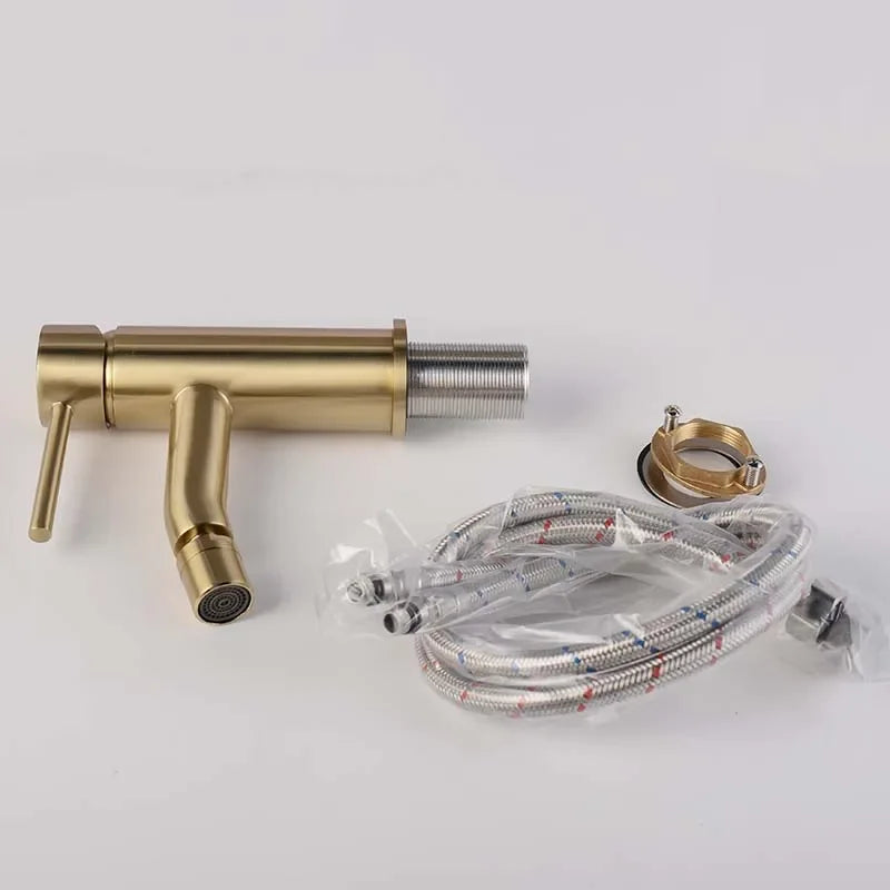 Brushed Gold Brass Hot And Cold Water Mixer Tap Bathroom Basin Faucet Bidet Faucet