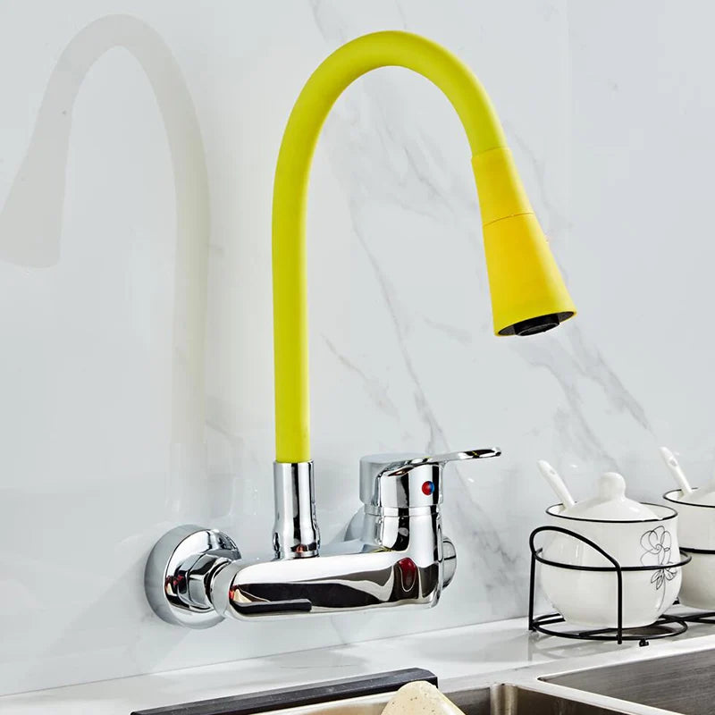 BAKALA RED color Wall Mounted Kitchen Faucet Wall Kitchen Mixers Kitchen Sink Tap 360 Degree Swivel Flexible Hose Double Holes