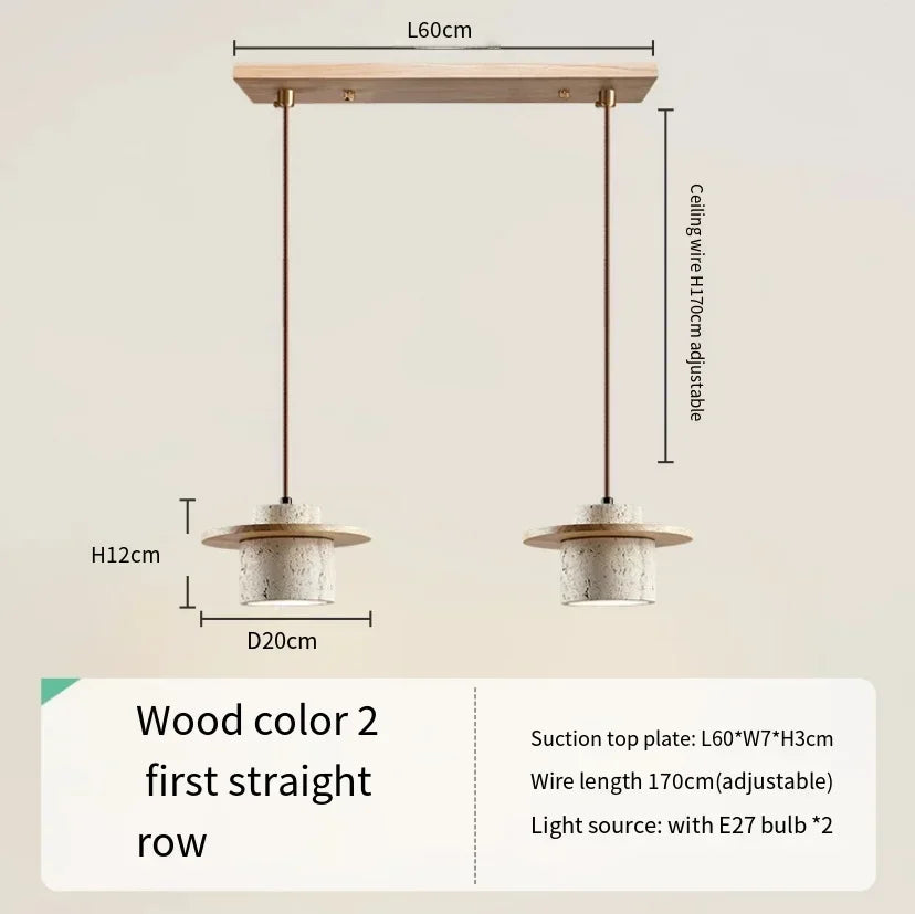 High Quality Stone Pendant Light Indoor LED Walnut/Log Yellow Travertine Chandelier Parlor Bedroom Cafe Bar Hanging Light