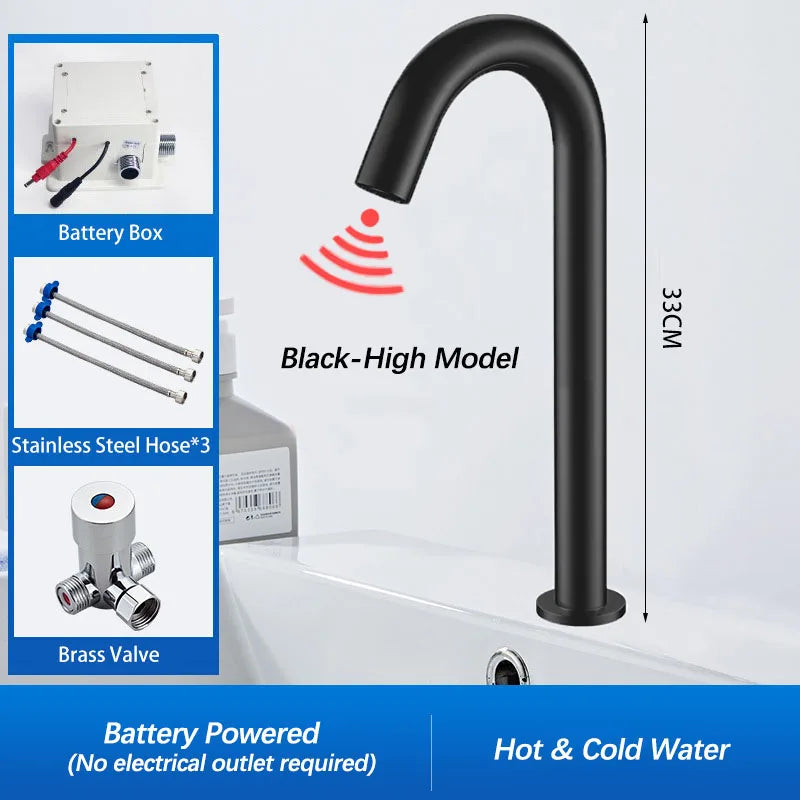 Black Automatic Touch Free Infrared Sensor Bathroom Basin Faucet.Touchless Tapware.Cold Hot Water Mixer Tap.Bathroom Sink Faucet