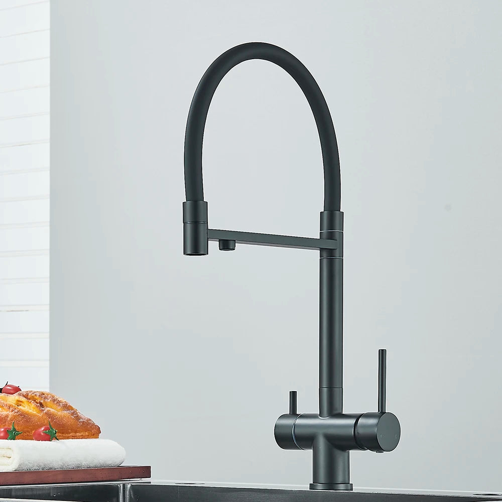 Senlesen Filter Water Kitchen Faucet Gray Pull Down Flexible Sprayer Deck Mounted Hot Cold Mixer Crane Tap 360 Degree Rotation