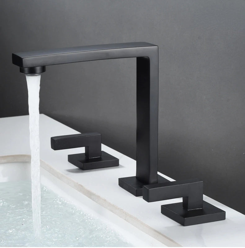 Three Hole Basin Faucet Brass Gun Grey Bathroom Faucet Cold and Hot Water Black Mixer Tap 3 Pieces Bathtub torneiras de cozinha