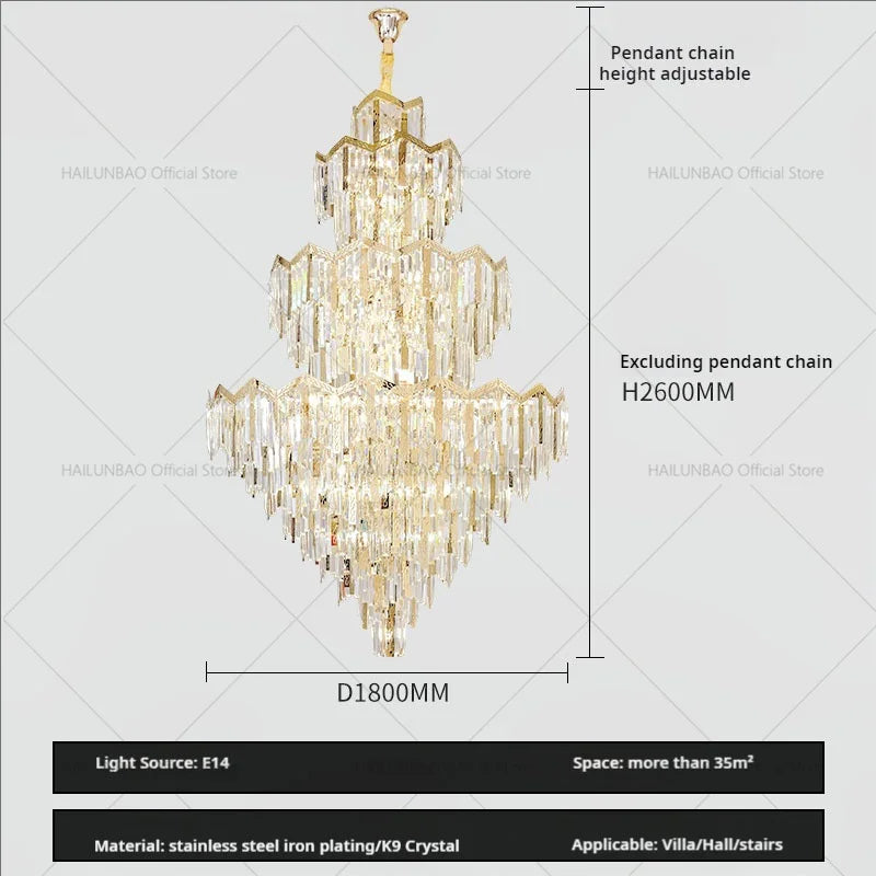 Duplex Crystal Chandelier European Style Villa Living Room Light Luxury Post-Modern Building Middle Floor Hall Stair Chandelier