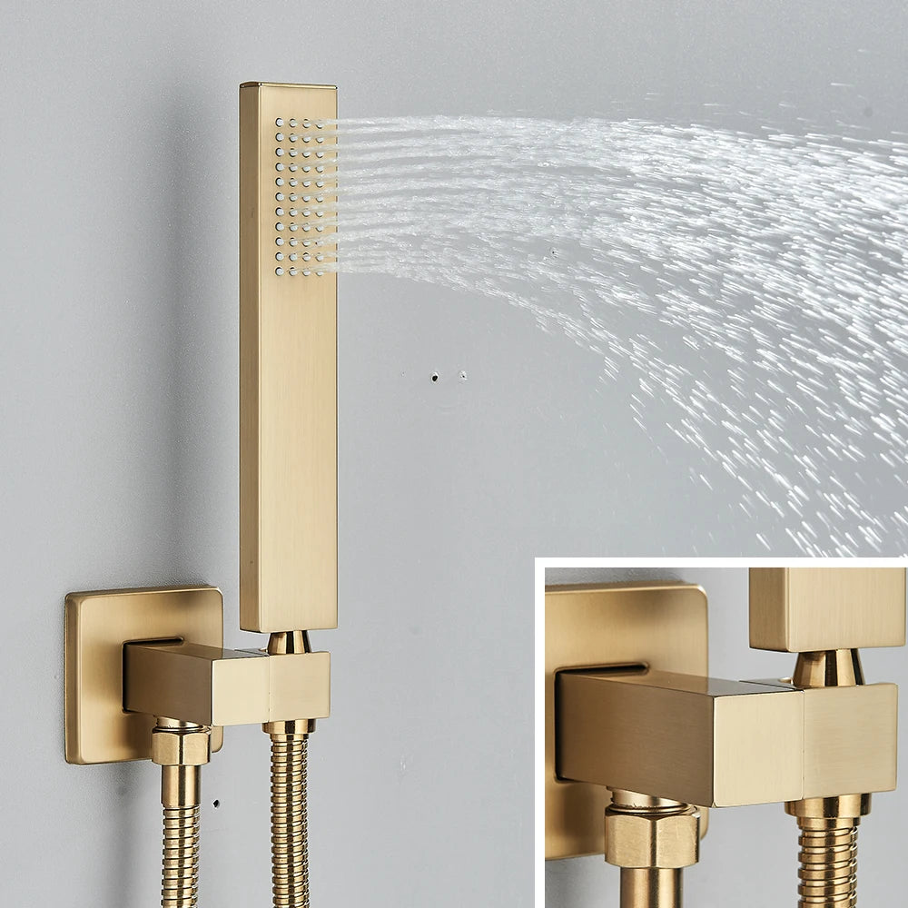 Brushed Gold Digital Display Concealed Shower System 2/3 way Shower Set Hydropower Mixer Swivel Spout Built in Wall Shower Taps