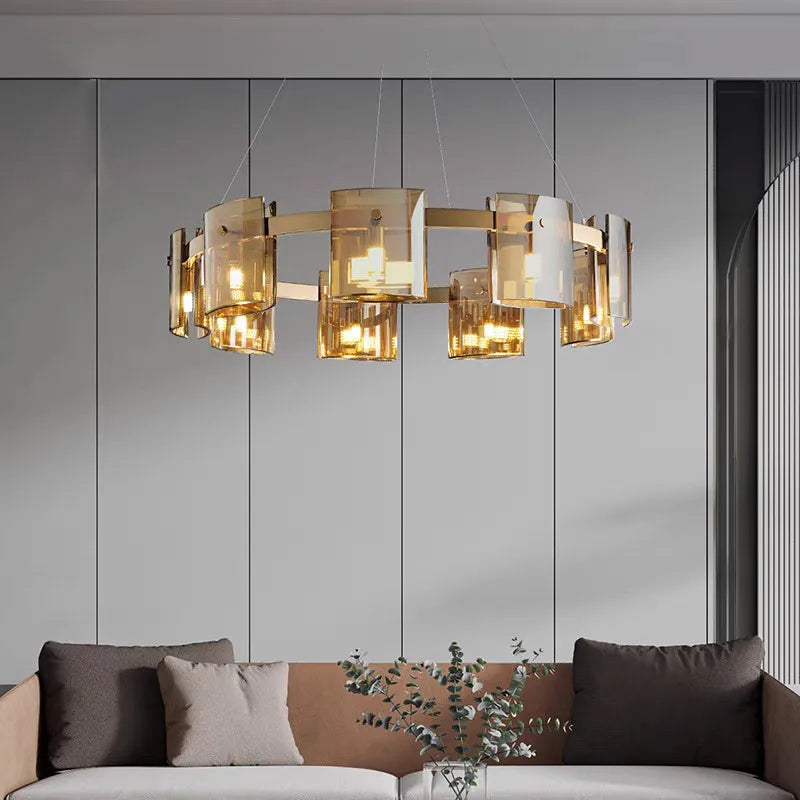 Pendant Light for Bedroom Living Room Kitchen Dining Table Bar Home Decor Modern LED Glass Tile Suspension Lamp Smoke Gray Amber