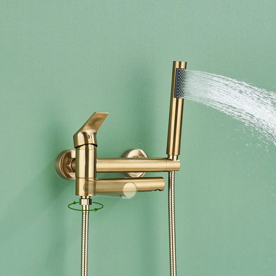 Uythner Bathtub Faucet With Swivel Tub Spout Brass Wall Mounted Bathroom Shower Mixer Tap Full Shower Set for Bathroom