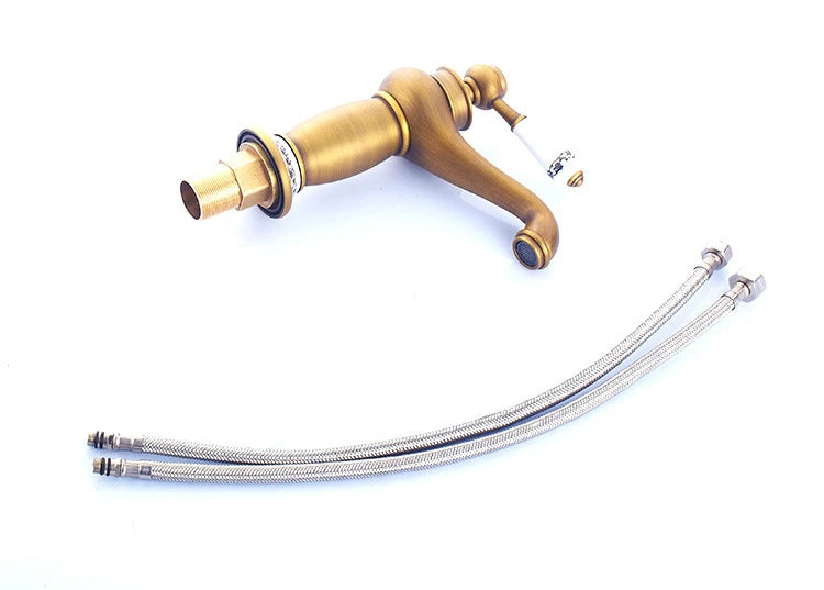 Retro European Bathroom Basin Faucets Gold Mixer Tap Ceramic Decoration Plating Chrome Single Handle Hot And Cold Deck Mounted