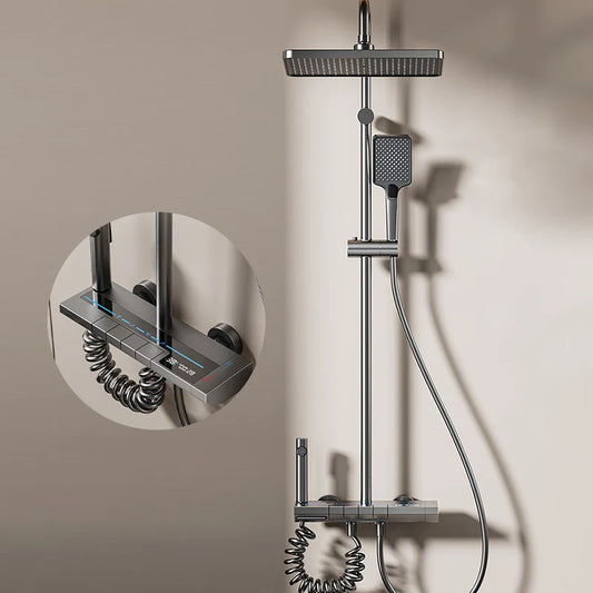 Space Aluminum Shower Set Gray Shower System Set Digital Display Piano Button With Ambient Light Bathroom Faucets Shower Head