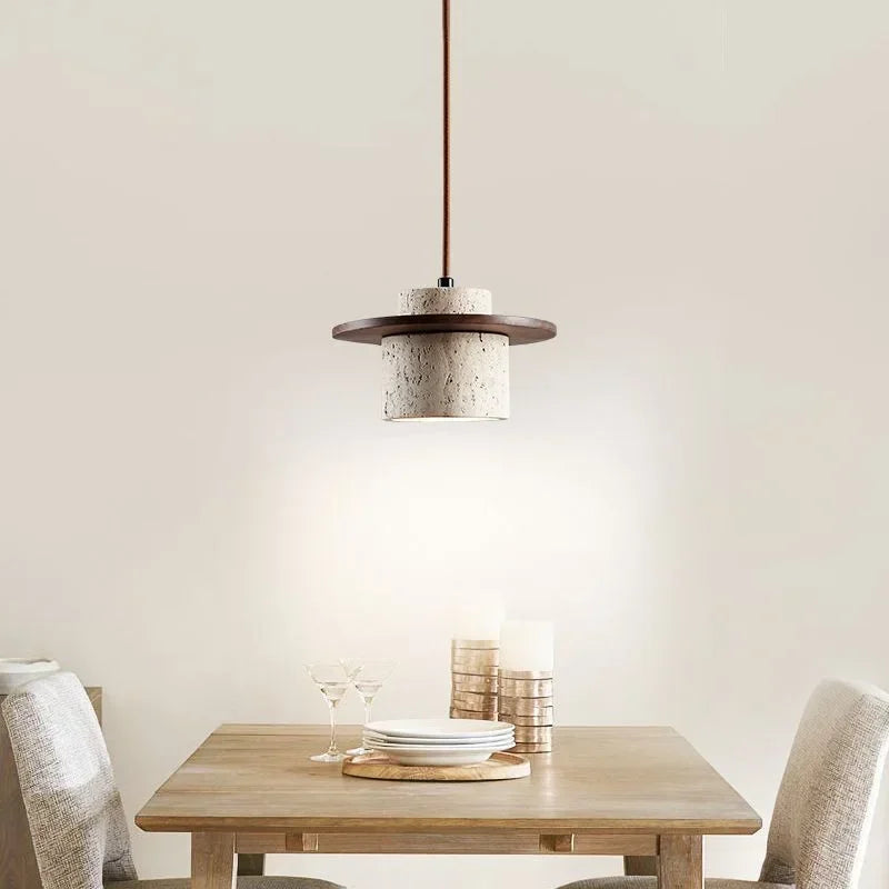 High Quality Stone Pendant Light Indoor LED Walnut/Log Yellow Travertine Chandelier Parlor Bedroom Cafe Bar Hanging Light