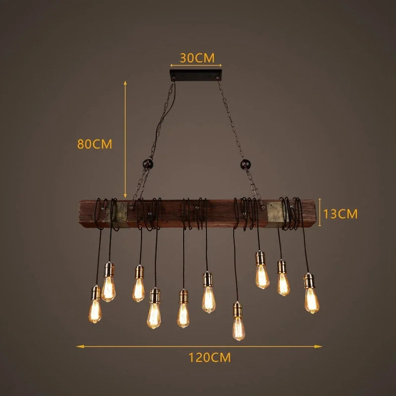Antique Industry Vintage Wood E27 LED Ceiling Chandelier