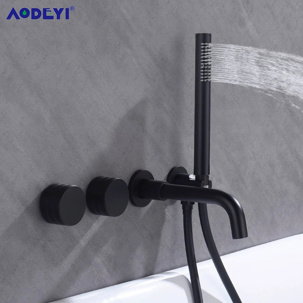 Bathroom Shower Faucet Set Black Mixer Valve Brushed Gold Solid Brass Hand Bath Tub Spout Two Ways Hot Cold Mixing Kit White