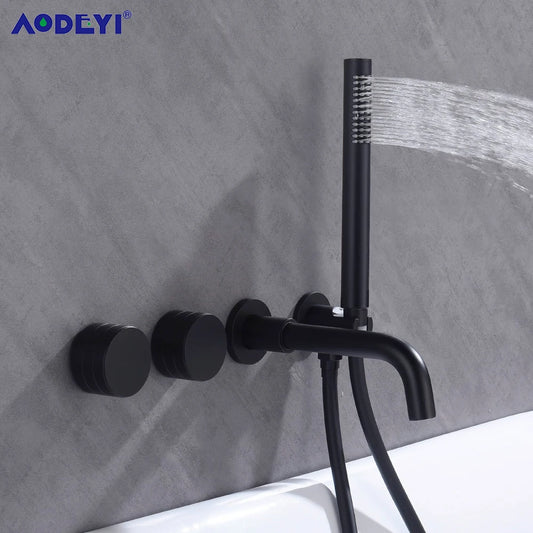 Bathroom Shower Faucet Set Black Mixer Valve Brushed Gold Solid Brass Hand Bath Tub Spout Two Ways Hot Cold Mixing Kit White