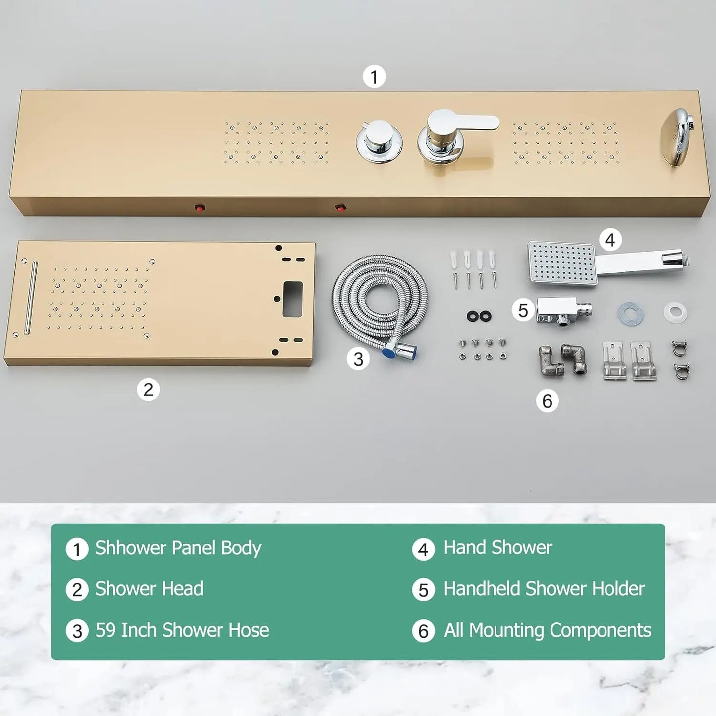OUIO Brush LED Shower Panel Column Shower Faucet Bathtub Mixer Tap With Massage Body Spa Hand Shower Temperature Screen Set