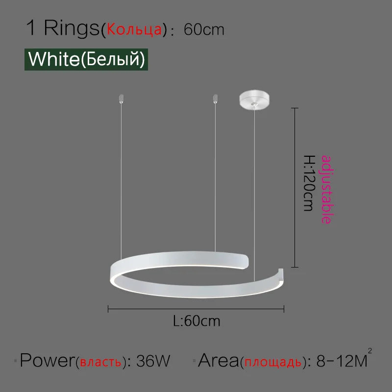 Modern C Ring Led Pendant Lamp Dimmable for Dining Living Room Center Table Bedroom Chandelier Home Decor Luxury Lusters Fixture