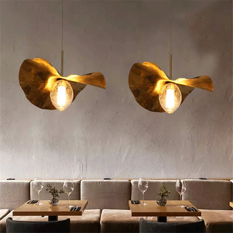 Lotus Leaf Hammered Brass Minimalist Pendant Lamp