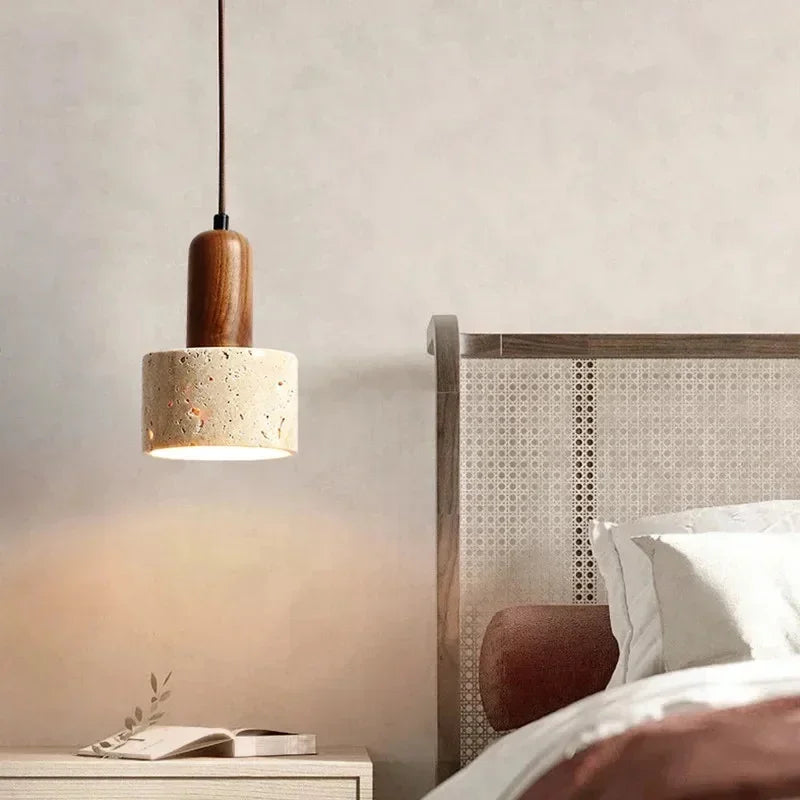 Stone Pendant Lamp Wood Hanging Light
