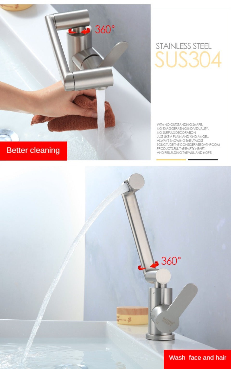 Bathroom Folding Faucet 360 Degree Rotation Single Handle Folding Faucet Taps Camping Cold and Hot Mixer Water Stainless Steel