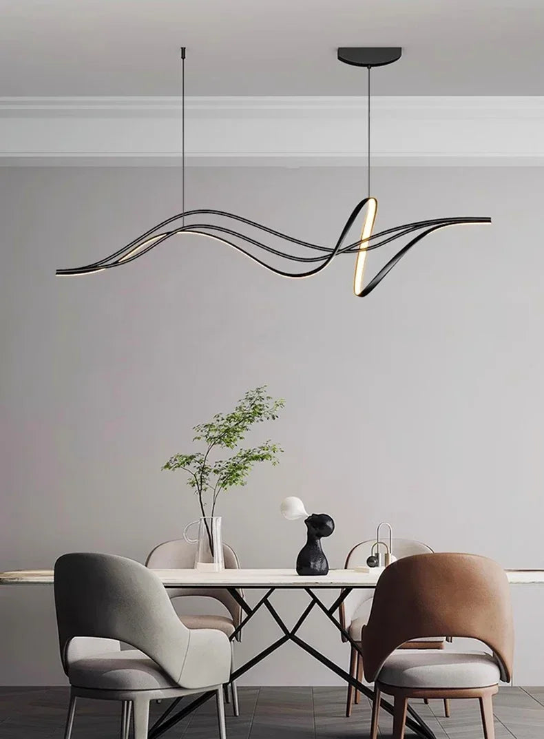 Modern Lines Led Pendant Light for Restaurant Dining Room Tables Kitchen Bar Counter Black Chandelier Home Decor Light Fixture