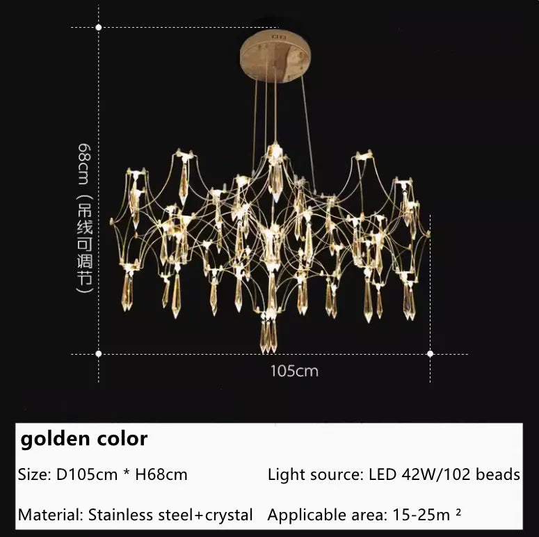 Nordic modern luxury crystal chandelier dining room bedroom LED light firefly luxury living room decoration LED chandelier