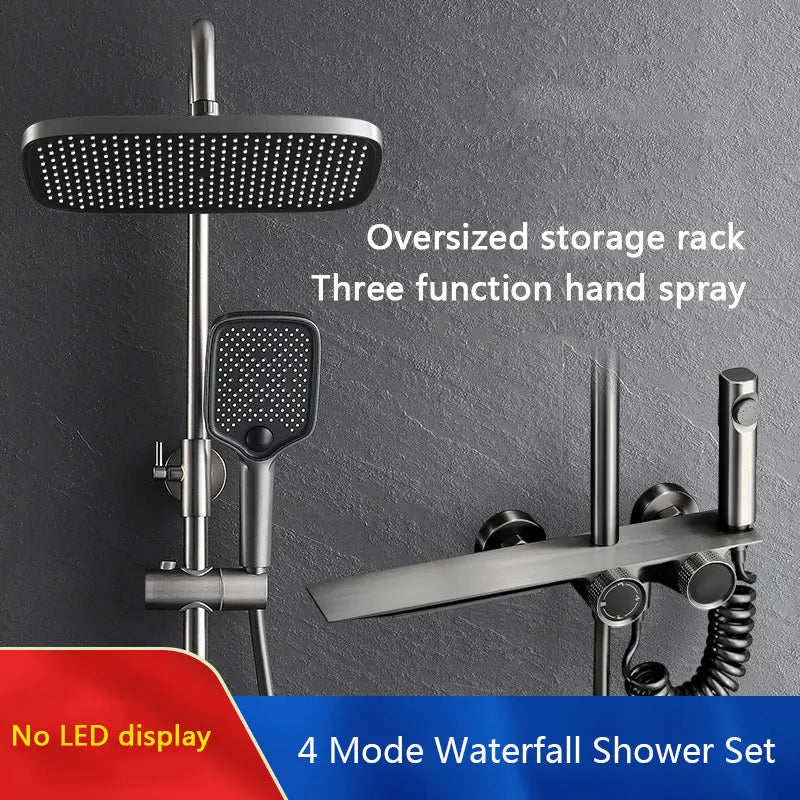 Wall-Mounted Waterfall Shelf Bathroom Mixer Faucet Digital Display Shower Set,Copper Bathroom Showers Sets Bathroom Accessories