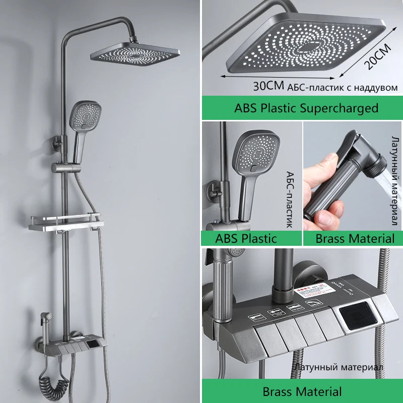 OXG Shower Faucet Bathroom Rain Shower Faucet Set With Digital Display,Rain Shower Column,Bidet Faucet 25C/30CM Watering Can