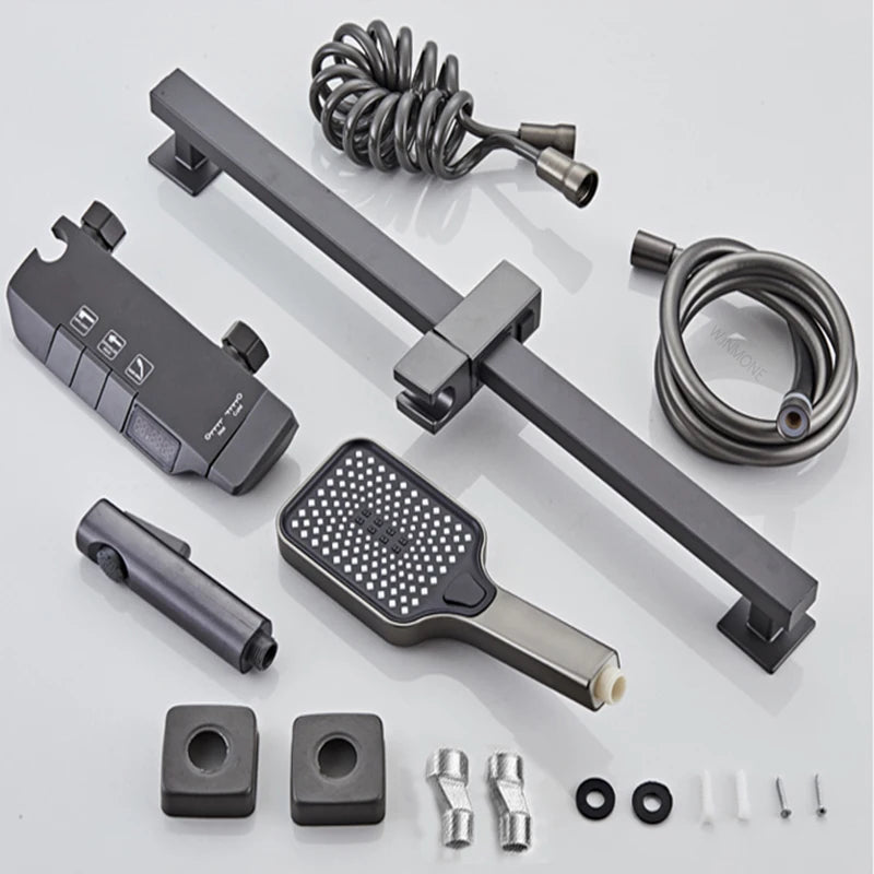White Grey Deluxe Shower System Set Bathroom Rain Pressurized Shower Faucet Set Brass LED Digital Bathtub Shower Faucet Full Set