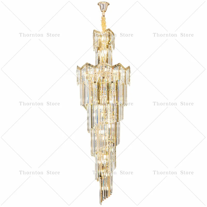 European Duplex Chandelier Light Luxury Atmosphere Villa Hotel Jump Floor Hollow Building In The Middle Floor Crystal Chandelier