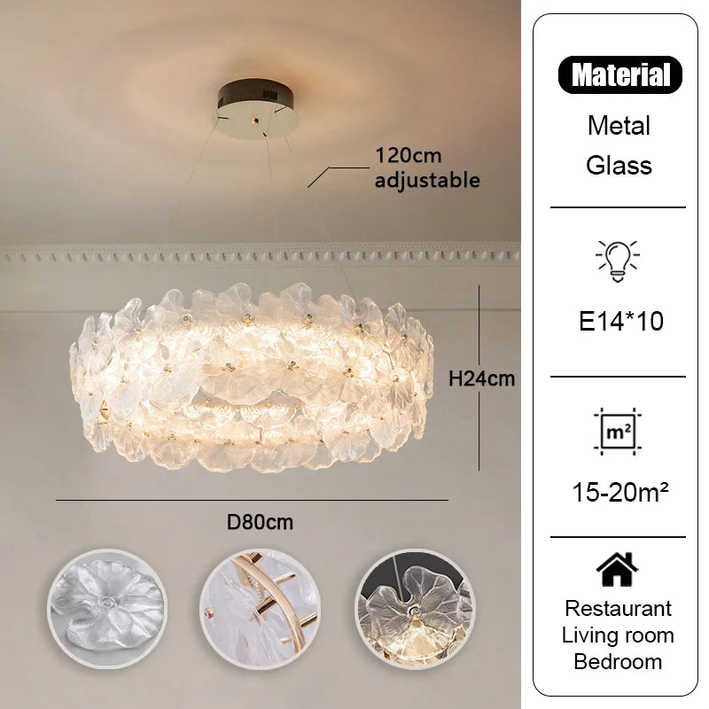 Modern Luxury Lotus Leaf Glass Chandelier Room Decor Led Light Living Dining Bedroom Villa Pendant Lamp Indoor Lighting Fixtures