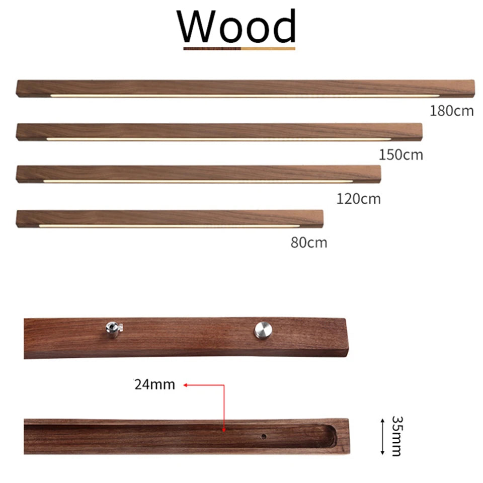 Wooden Pendant Lights Hanging Lamp Modern Table LED Long Linear Light Kitchen Island Lighting for Dining Living Room Office