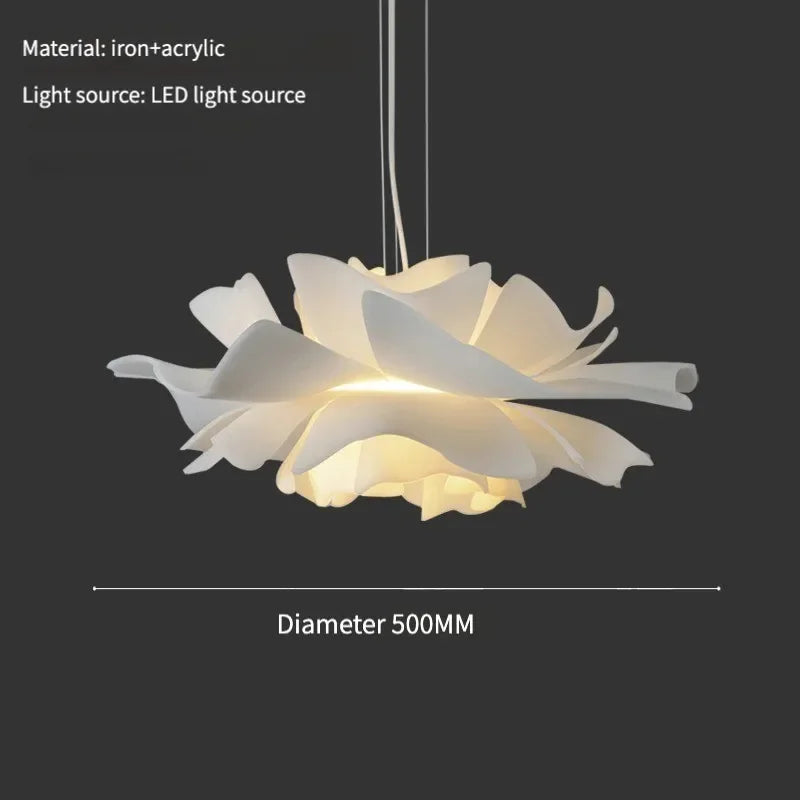 Postmodern Designer Pendant Light White Flower LED Hanging Lamp for Bedroom Restaurant Bar Store Lighting Indoor Petal Decor