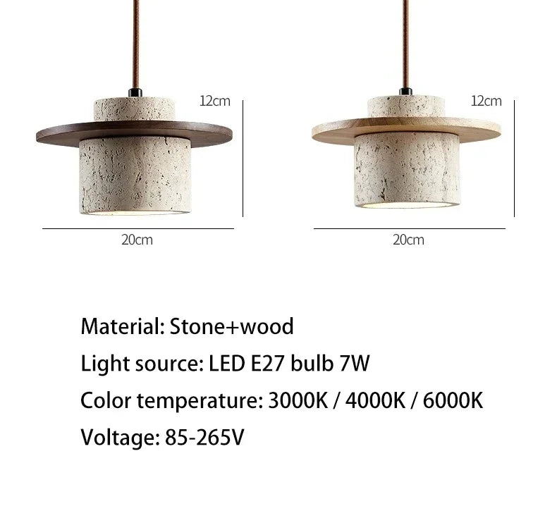 High Quality Stone Pendant Light Indoor LED Walnut/Log Yellow Travertine Chandelier Parlor Bedroom Cafe Bar Hanging Light