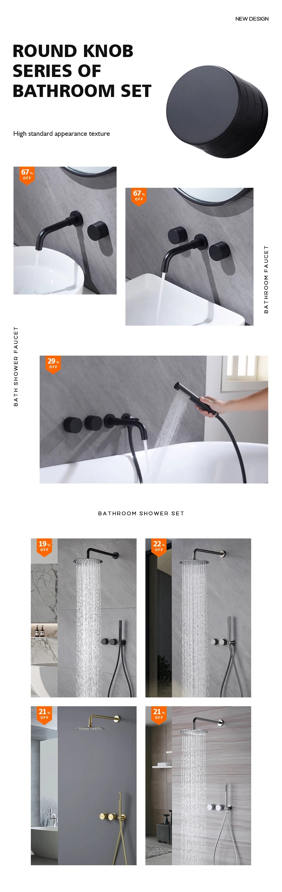 Bathroom Shower Faucet Set Black Mixer Valve Brushed Gold Solid Brass Hand Bath Tub Spout Two Ways Hot Cold Mixing Kit White
