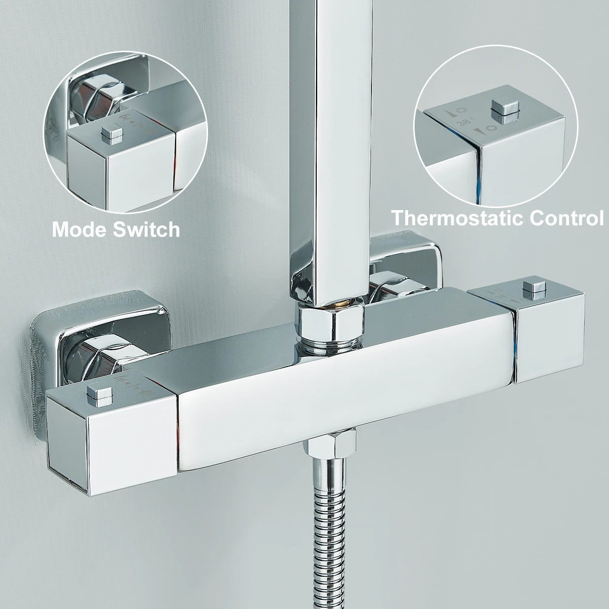 FMHJFISD Thermostatic Chrome Shower Faucet Set Hot Cold Water Mixer Tap Rotating Lifting Wall Mounted Bathroom Shower System