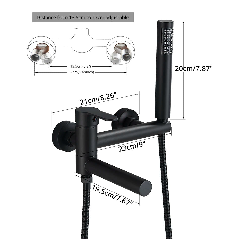 Uythner Bathtub Faucet With Swivel Tub Spout Brass Wall Mounted Bathroom Shower Mixer Tap Full Shower Set for Bathroom