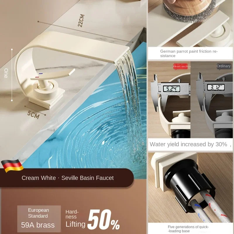 All copper waterfall faucet washbasin bathroom bathroom cabinet sink washbasin counter hot and cold water faucet minimalist