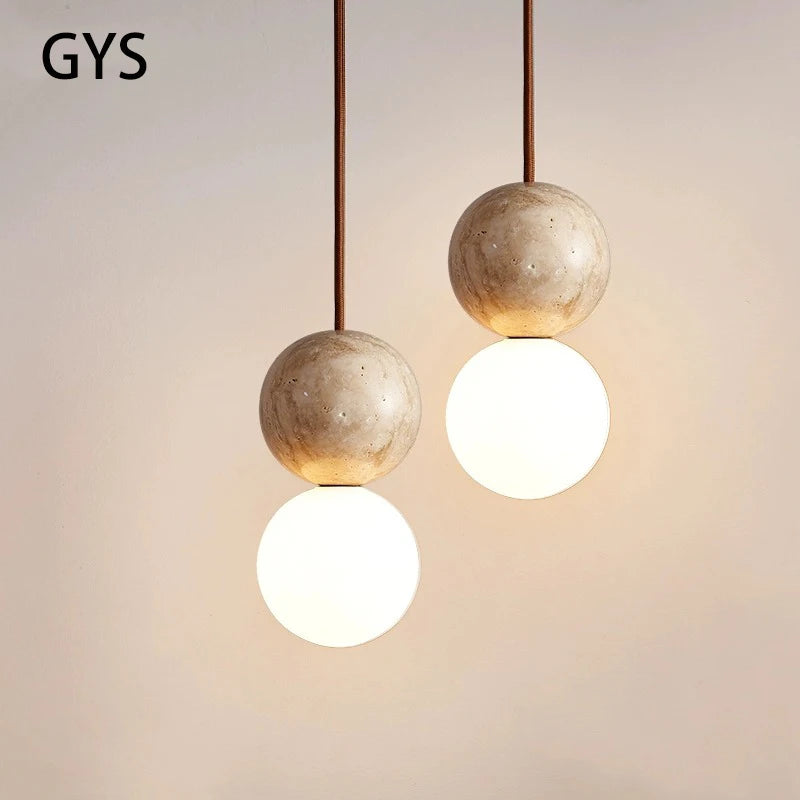Led Pendant Light Stone Cream Style Chandelier Bedroom Bedside Long Line Hanging Lighting Retro Luminaire Round Ball Bar Table
