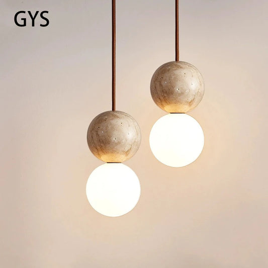 Led Pendant Light Stone Cream Style Chandelier Bedroom Bedside Long Line Hanging Lighting Retro Luminaire Round Ball Bar Table