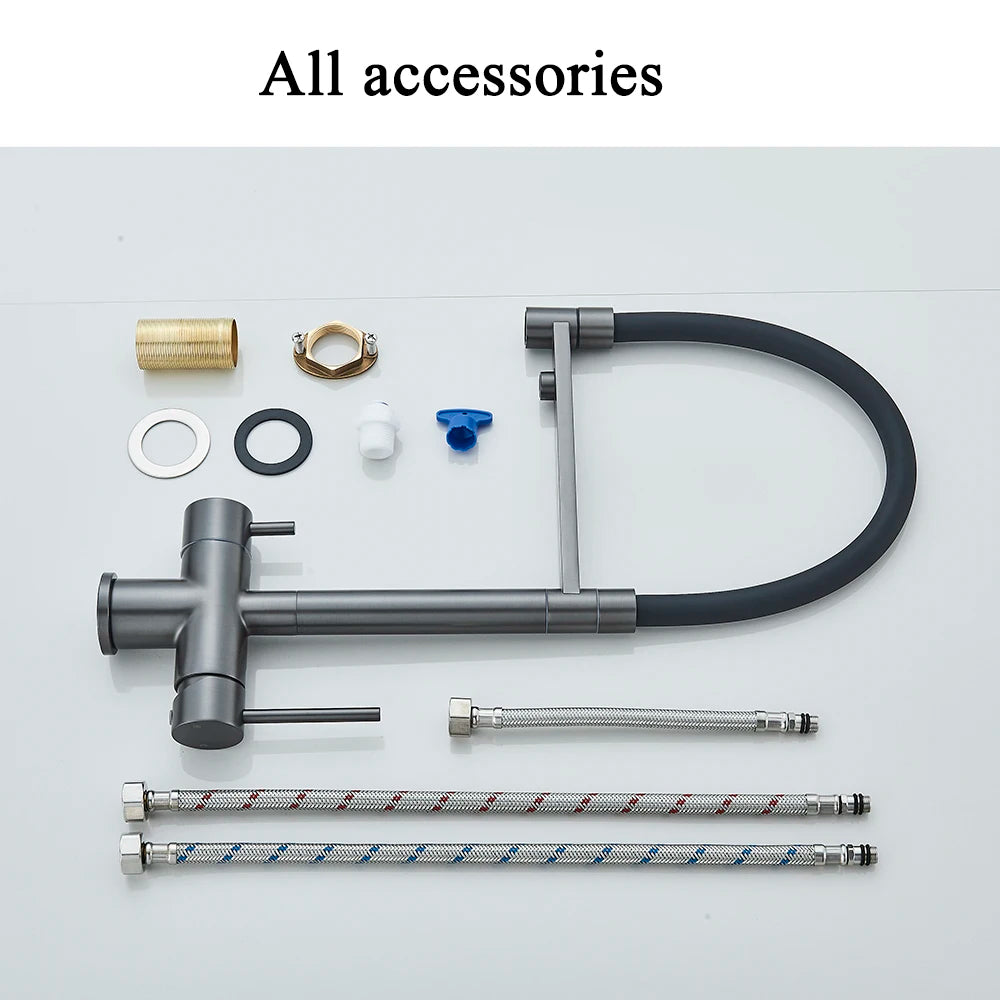 Senlesen Filter Water Kitchen Faucet Gray Pull Down Flexible Sprayer Deck Mounted Hot Cold Mixer Crane Tap 360 Degree Rotation