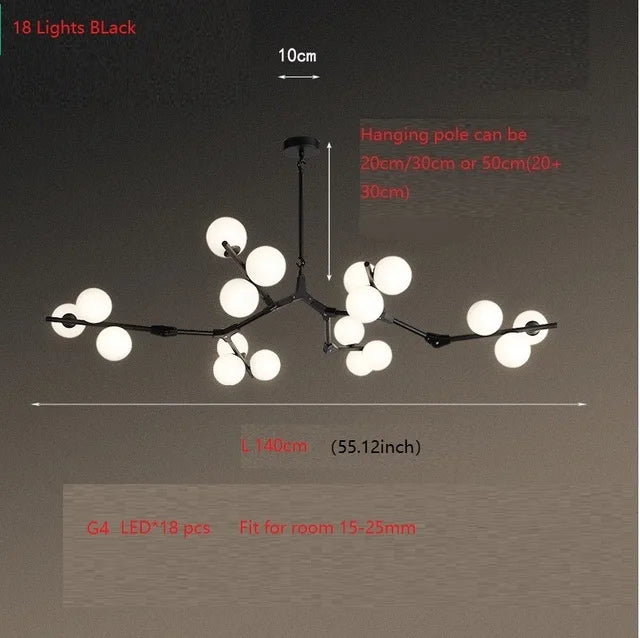 Modern Tree Branches LED Chandelier Glass Balls Chandeliers Molecular Living Decoration Dining Bedroom Pendant Lighting Fixtures