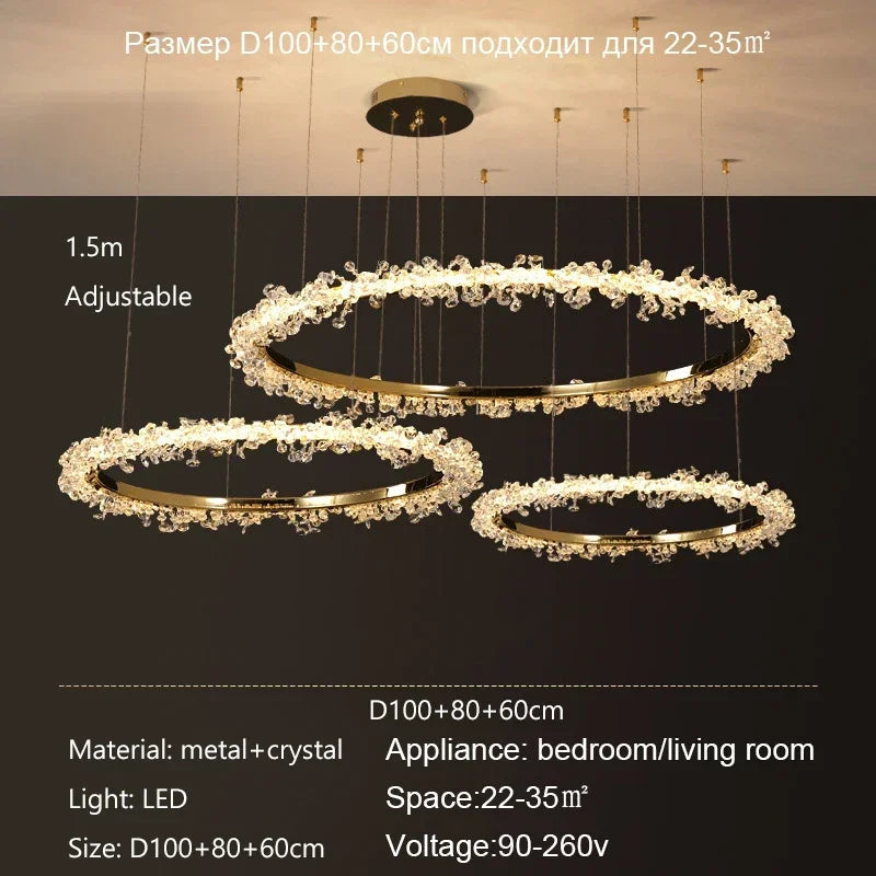 Nordic Luxury Shop Bedroom Living Room Crystal Pendant Lighs  Interior Decoration Ring Luster Lighting Modern Ceiling Chandelier