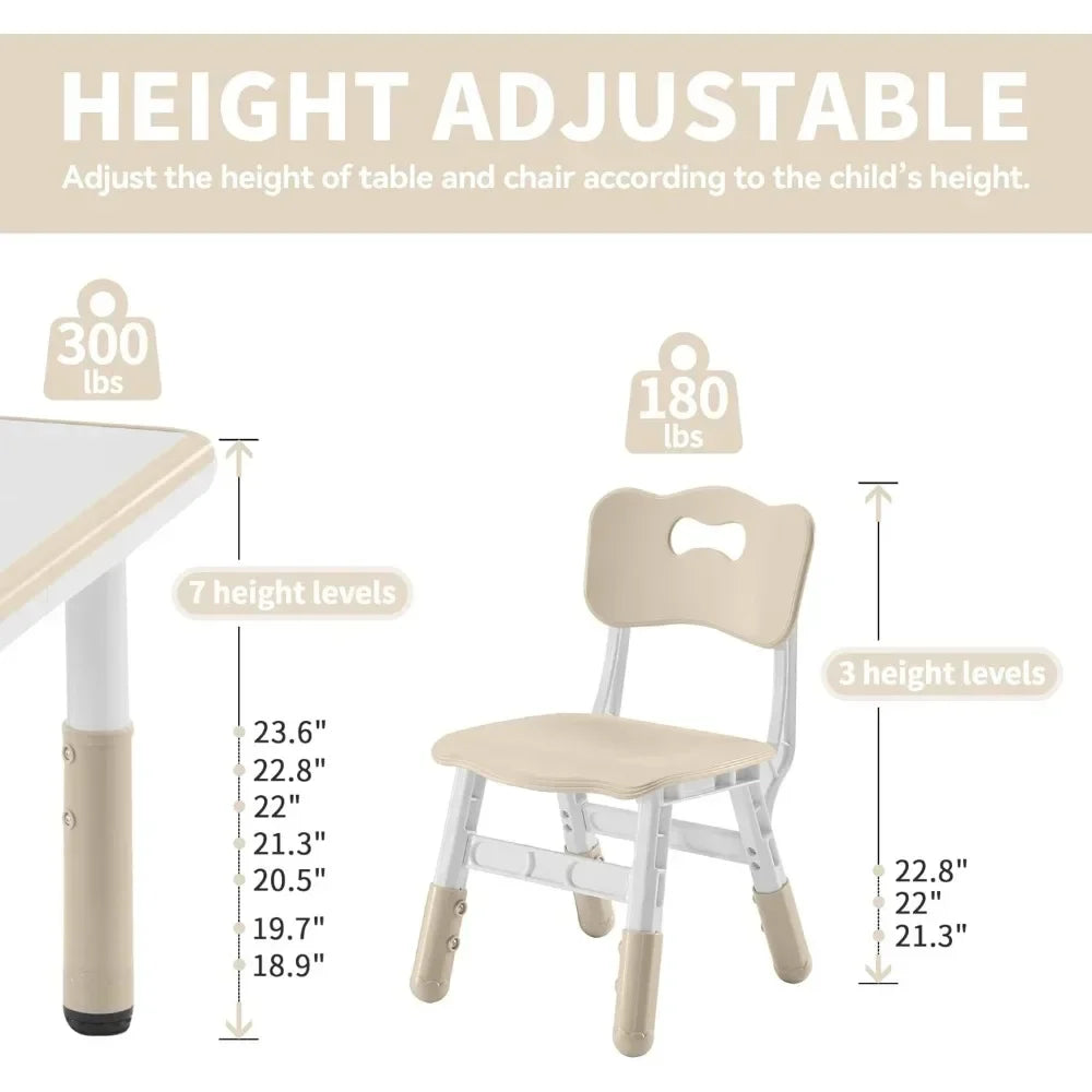 Modern White + Natural Wood Toddler Table and Chairs Set for 4