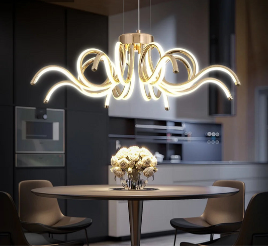 Artpad Gold Modern Chandeliers for Dining Room LED Pendant Light Nordic Hanging Chandelier Living Lamp with Remote Control