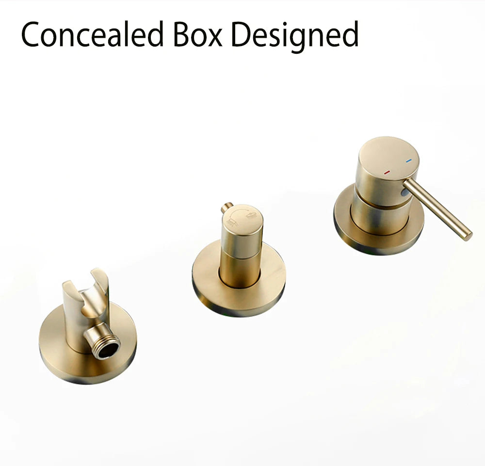 Smesiteli Shower System Set  Brushed Gold Wall Mount Bathroom Faucet Hidden Brass Hot Cold Valve Bath Shower Rain Shower Kit