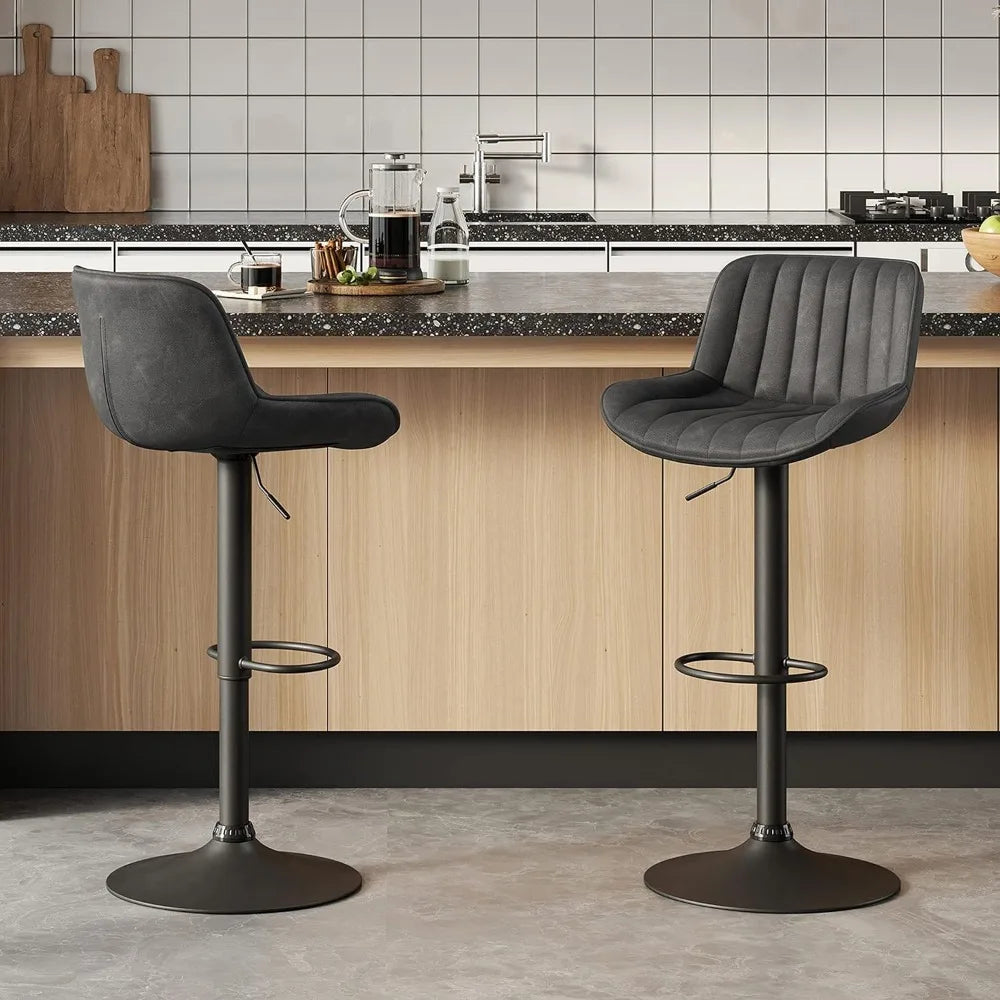 Mid Century Modern Faux Leather Swivel Adjustable Height Bar Stool Set of 2
