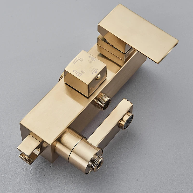 Brushed Golden Shower Faucet Bathroom Rainfall Shower Set Wall Mount