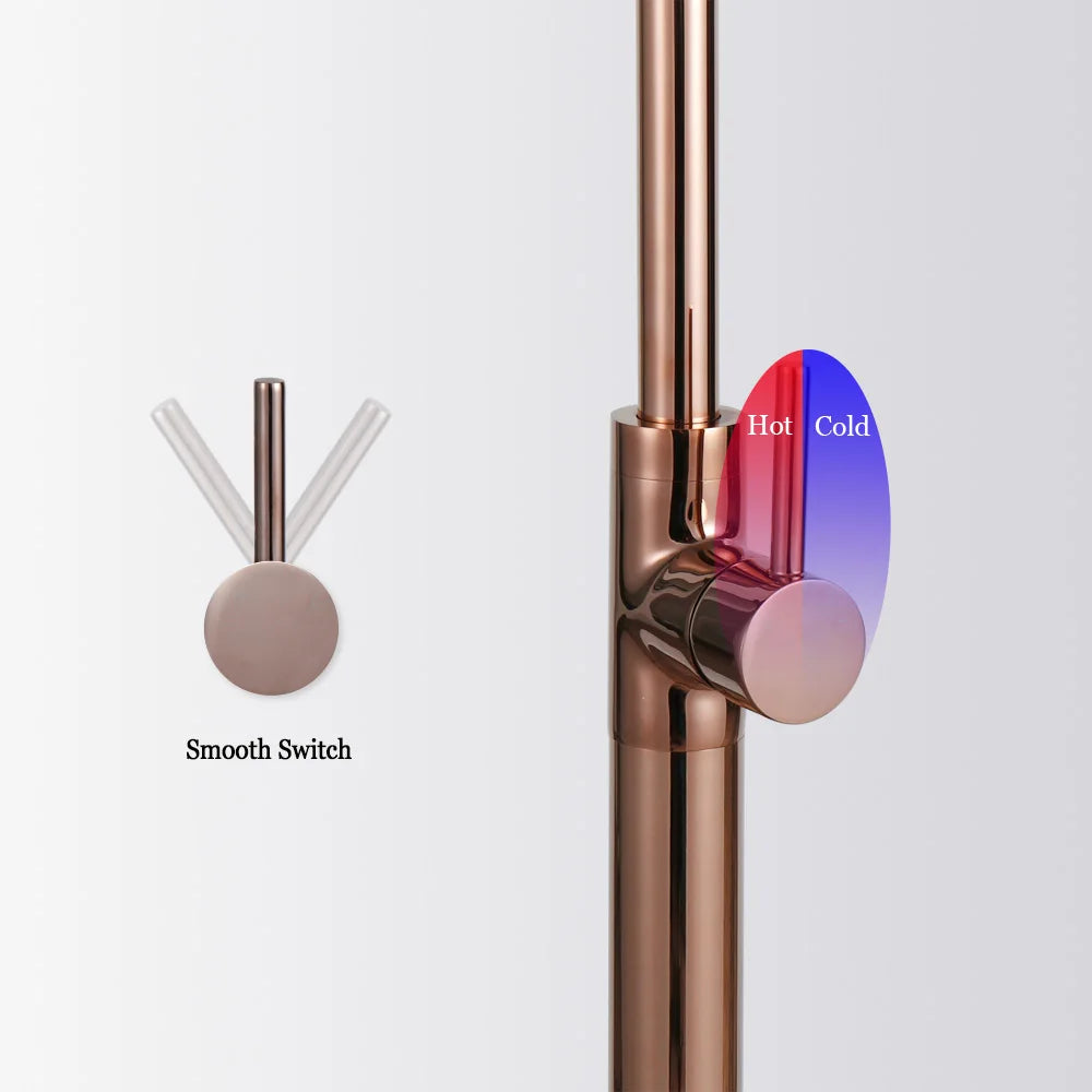 Bathroom Bathtub Floor Stand Faucet Rose Gold Mixer Single Handle Tap 360 Rotation Spout With Brass Hand Hot &Cold Water Shower