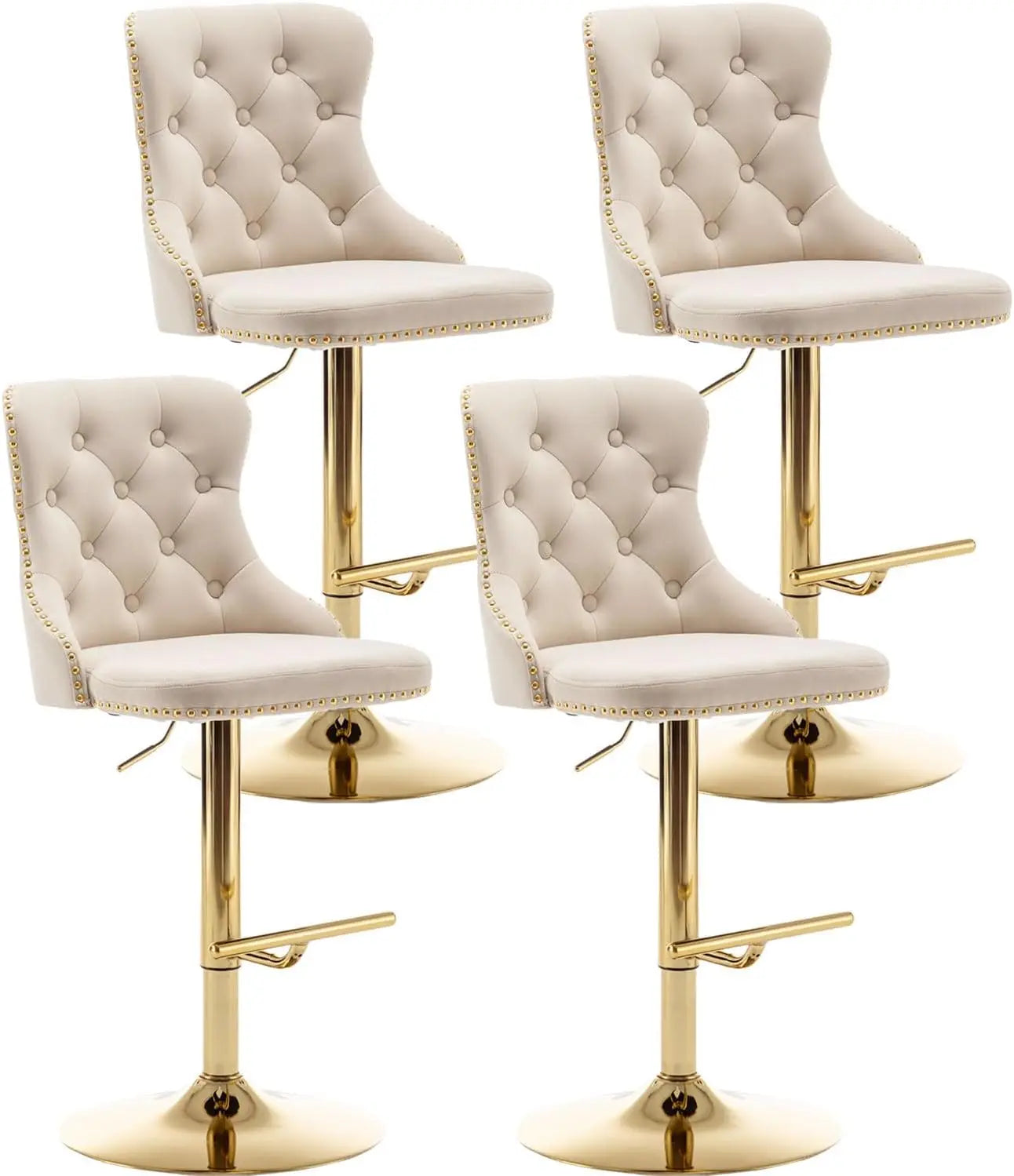 Velvet Button & Nailheads Trim Bar Stools Set of 4 Counter Height Bar Stools