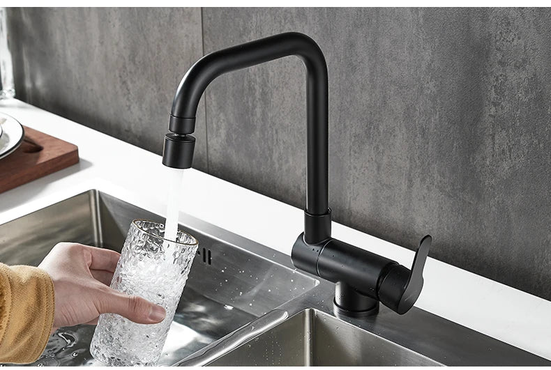 Deck Mounted Black Kitchen Faucets Pull Out Hot Cold Water Filter Tap for Kitchen Two Ways Sink Mixer Kitchen Faucet EL9005