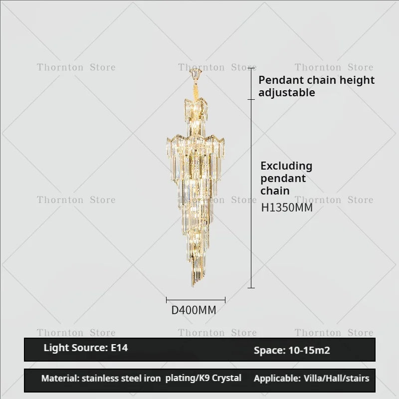 European Duplex Chandelier Light Luxury Atmosphere Villa Hotel Jump Floor Hollow Building In The Middle Floor Crystal Chandelier
